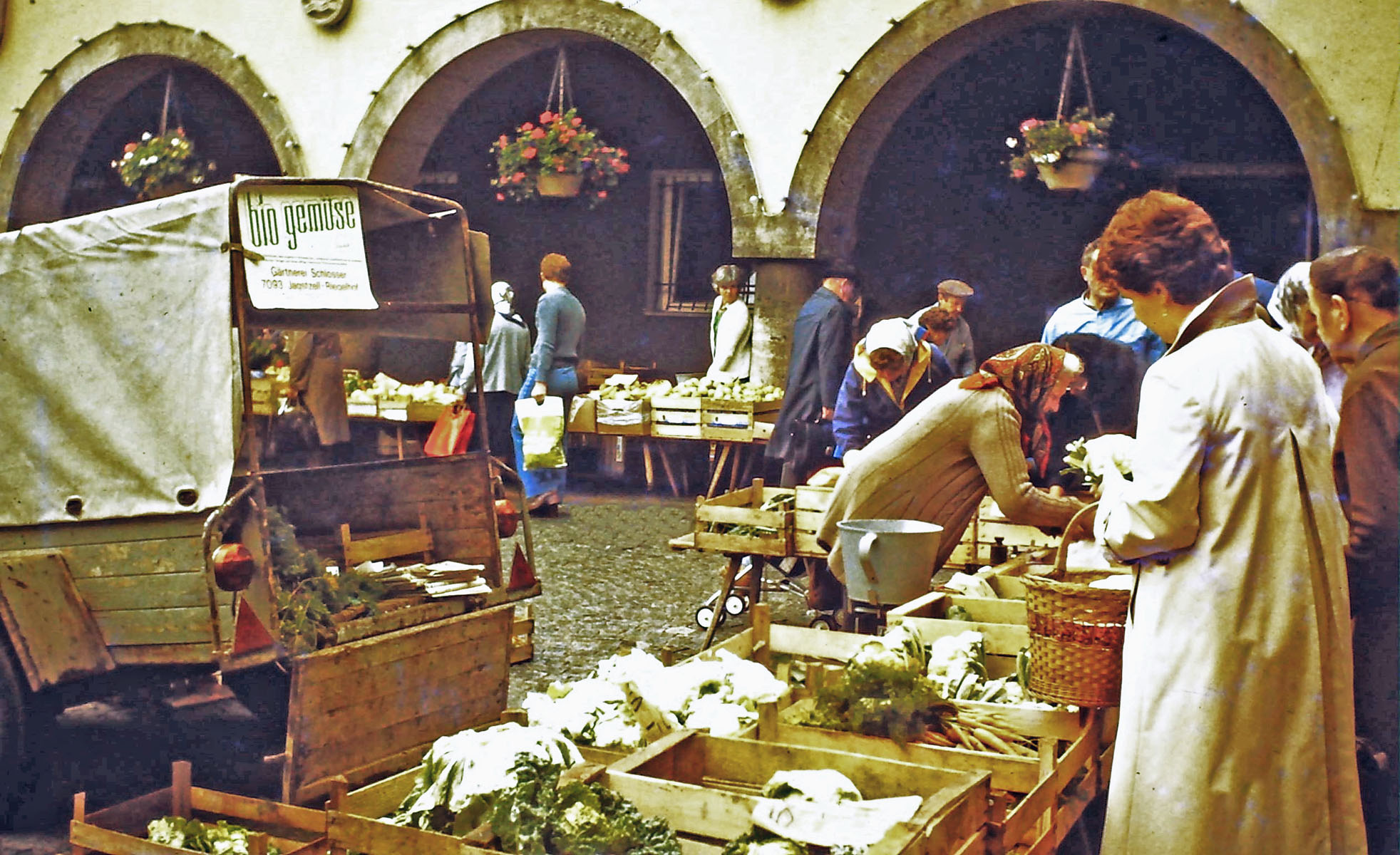 Markt mit Bioland-Produkten 1970er Jahre