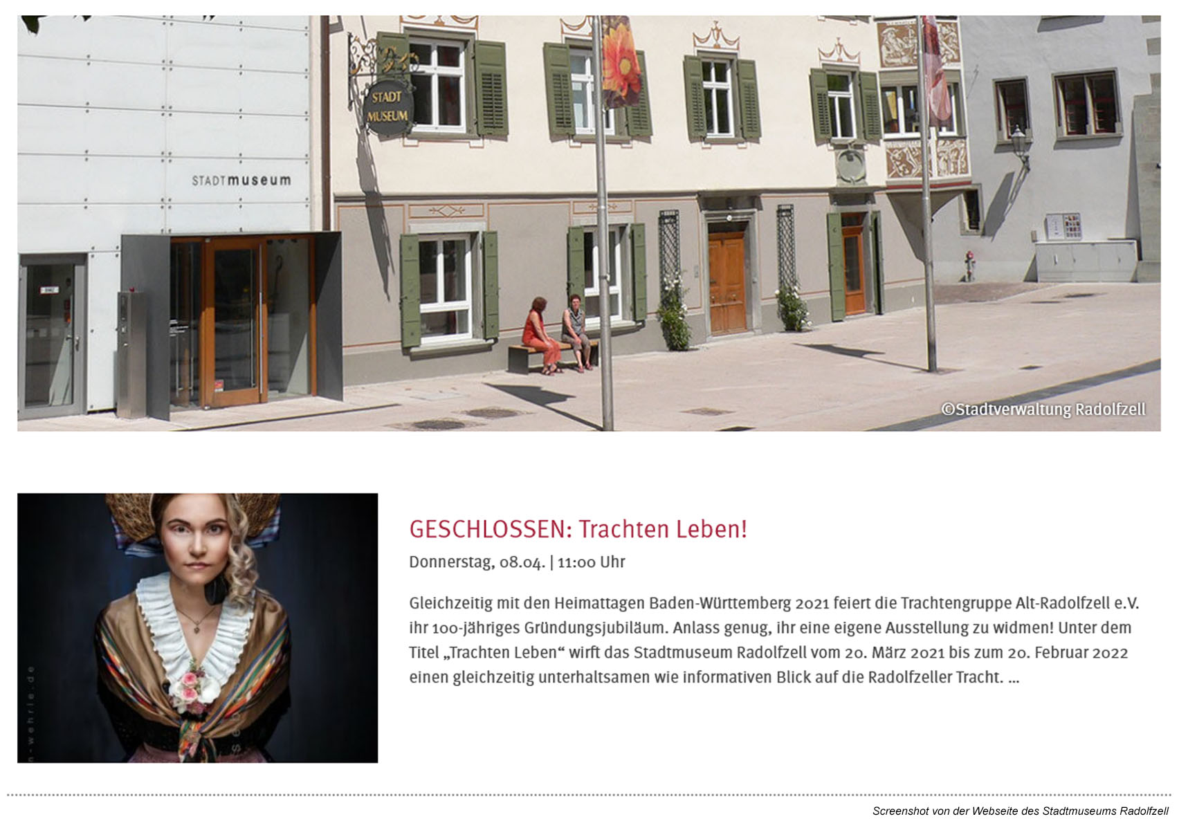 Screenshot von der Webseite des Stadtmuseums Radolfzell